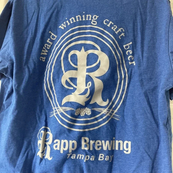 Rapp Brewing Mens T Shirt Sz L Craft Beer Tampa Bay Florida Blue Award Logo Fun - Picture 4 of 9